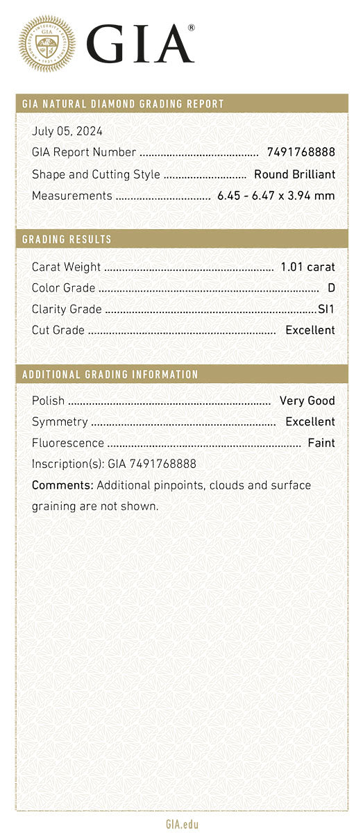 Diamant Brillant – 1,01 ct (inkl. GIA-Zertifikat)